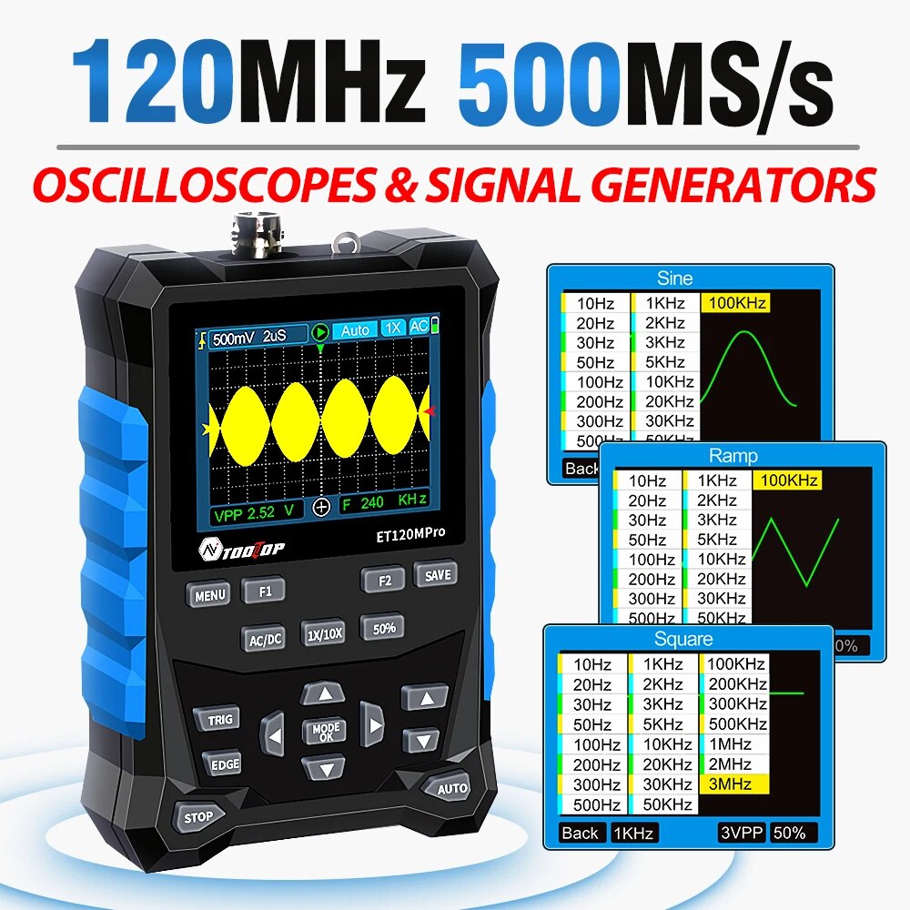 Signal Generator Spectrum Analyzer - TOOLTOP ET120MPro Portable 120MHz 500MS/s Digital